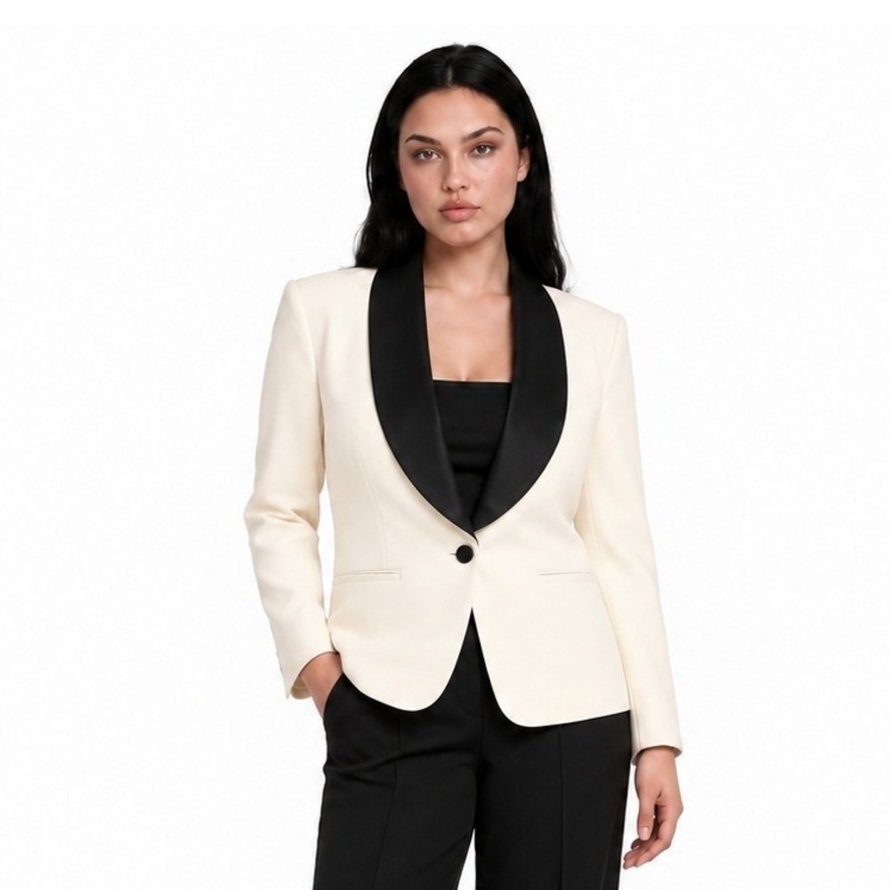NEW Gibson Latimer Tuxedo Blazer Women's Size XXL Cream Black Shawl Collar Chic